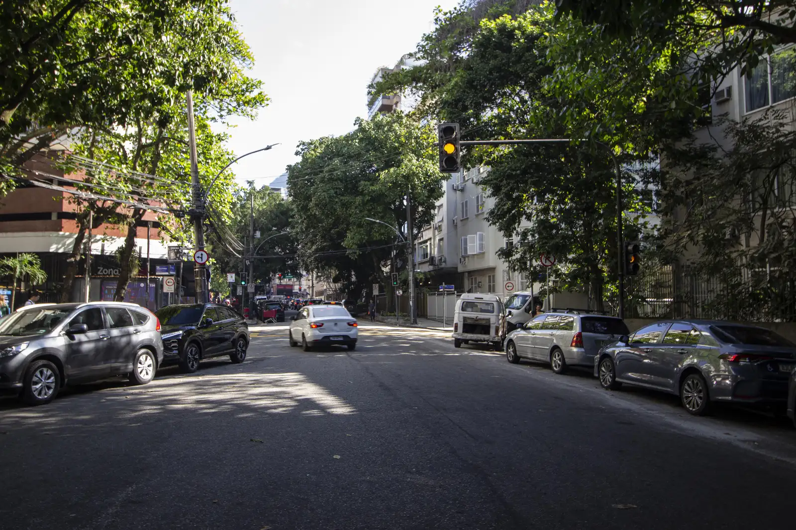 Street view along Rua General Artigas near Rua Dias Ferreira in Leblon, Rio de Janeiro