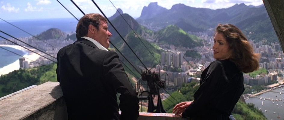 Bond and Holly Goodhead at the cable car station