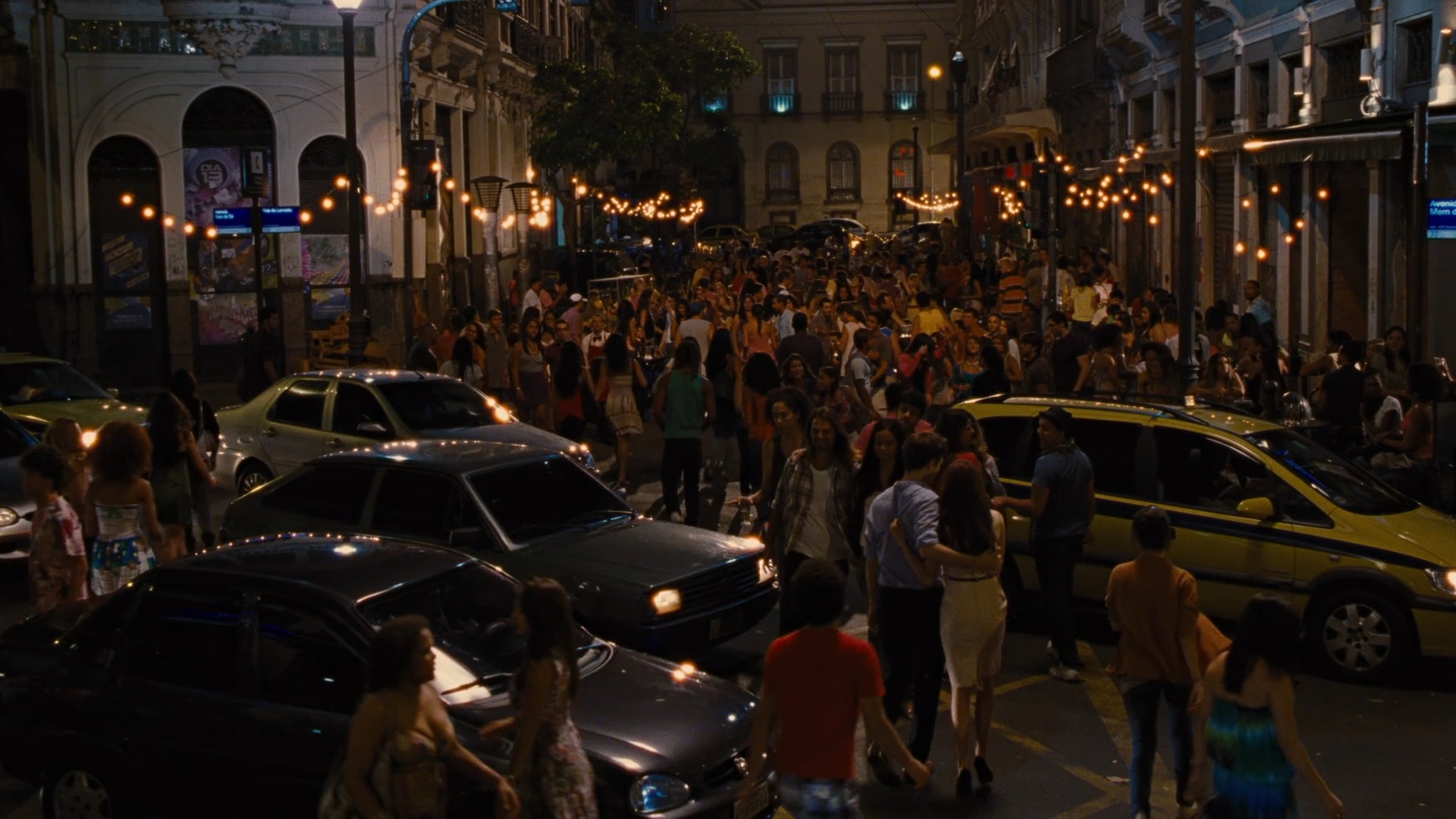 Nighttime street party in Lapa near the Lapa Arches