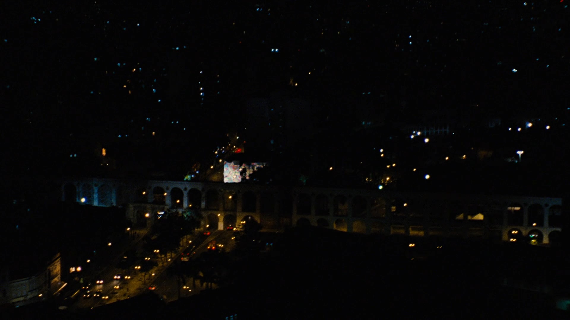 The illuminated Lapa Arches at night