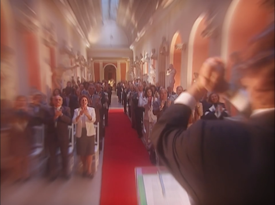 Albieri receives applause during the imagined ceremony