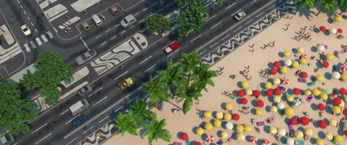 Aerial animated view of Avenida Atlântica and Copacabana